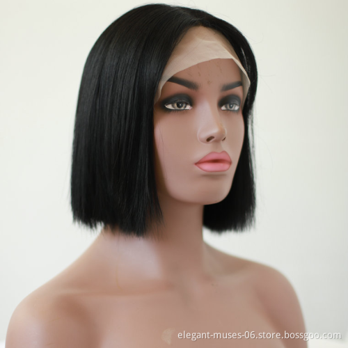 Wholesale fast shipping heat resistant short bob straight natural black synthetic hair lace front wigs for women